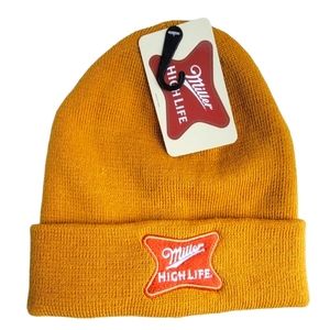 Miller Highlife Original beer mustard yellow knit hat unisex